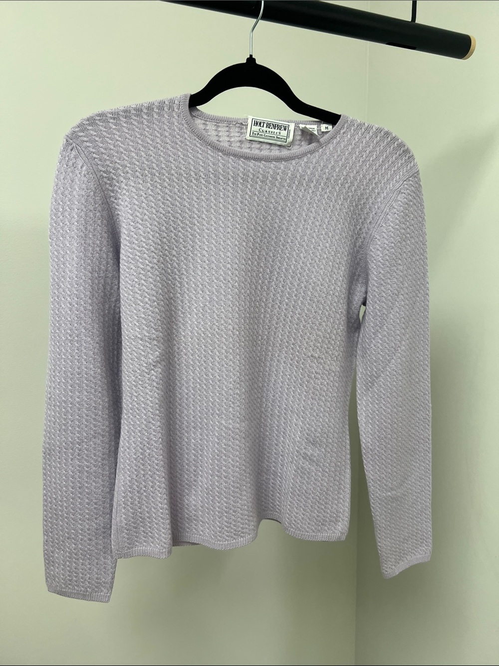 Holt Renfrew Cashmere Lavender Crewneck Textured Knit Sweater